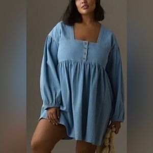 Anthropologie Babydoll Denim Light Blue Mini Dress -‎ 1X